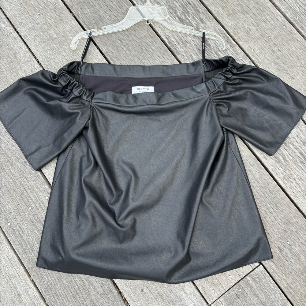 Bailey 44 Cindy Vegan Faux Leather Off the Shoulder Top Size Small